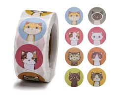 Katte Klistremerker, 8 design, 25mm, 500 stk.