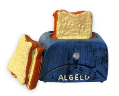 Kjøleskapsmagnet, brødrister med brød, 3D magnet, 45x55mm