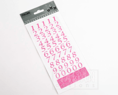 Rosa glitter nummer klistremerker 1-9, på ark