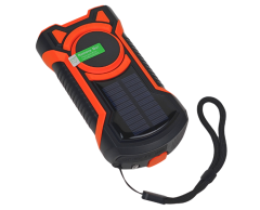 Luksus nødradio med FM / AM-radio, WB-værkanaler, solcellepanel, SOS‑alarm, håndsvinggenerator, lommelykt, leselys, oppladbare batterier og mer