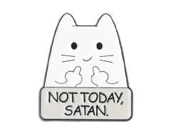 Not today, Satan emalje pin med morsom katt 28x24mm