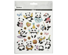 Panda-klistremerker på ark med sølvdetaljer