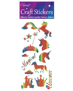 Enhjørning klistremerker i regnbuefarger med glitter