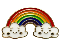 Regnbue pin med glade skyer 29x16mm