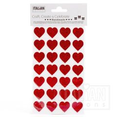 Røde glitterhjerter 28 stk. på arket