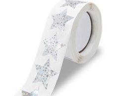 Sølv Stjerne Hologram Klistremerker, 25mm, 500 stk.