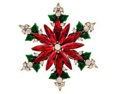 Snøfnugg i julefarger og rhinsten brosje