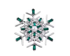 Snøfnugg med rhinestone og perle i midten brosje