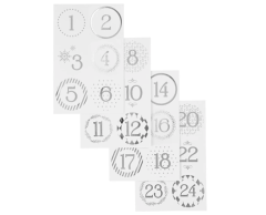Sølv tallklistremerker til pakkekalender 1-24