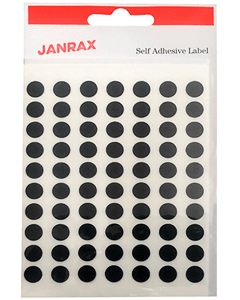 Svarte runde prikker 8mm på ark, 560 stk