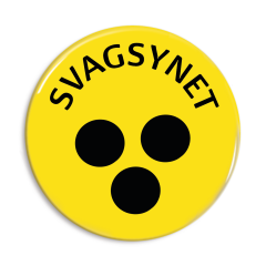 Svaksynthet - Gul button med tekst og svarte prikker