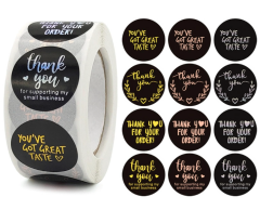 Thank you / Great taste klistremerker, gull-holo-rosa, 500 stk