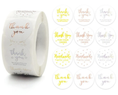 Thank you / Handmade with love klistremerker, gull-sølv-bronse, 500 stk