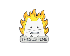 This is fine meme pin - Katt med flammer 29x25mm