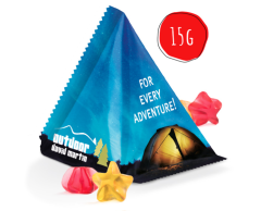 Vingummistjerner i små poser med logotrykk